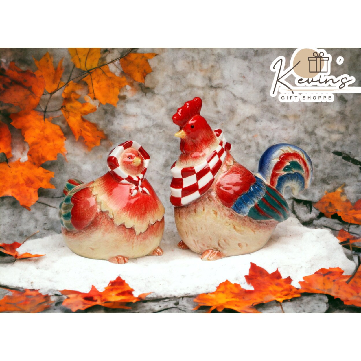 Happy Farm: Hand Painted Ceramic Red Hen and Rooster Salt and Pepper Shakers