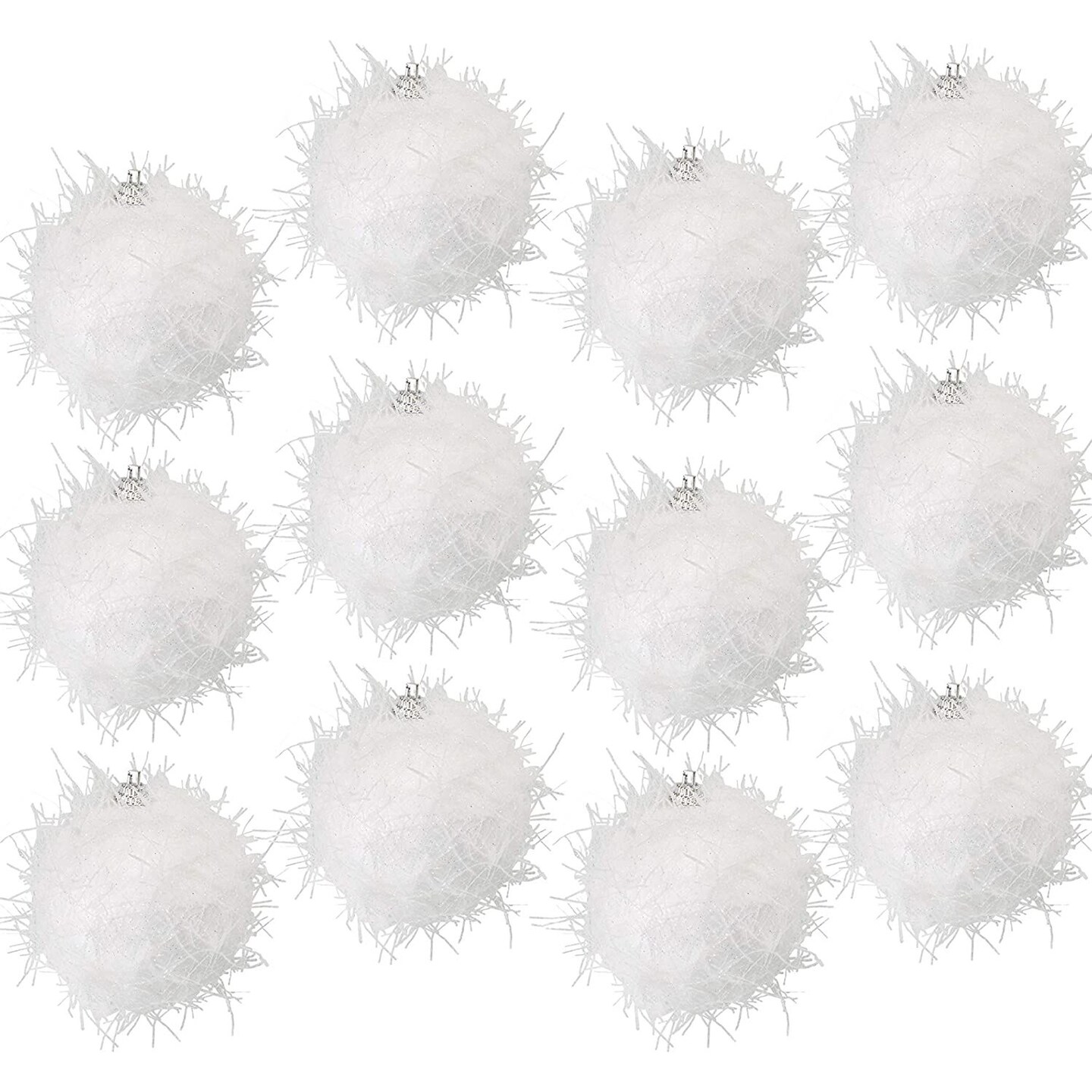 Christmas Tree Ornaments Large, White Sparkly Snow Glitter Balls (2.7 in, 12 Pack)