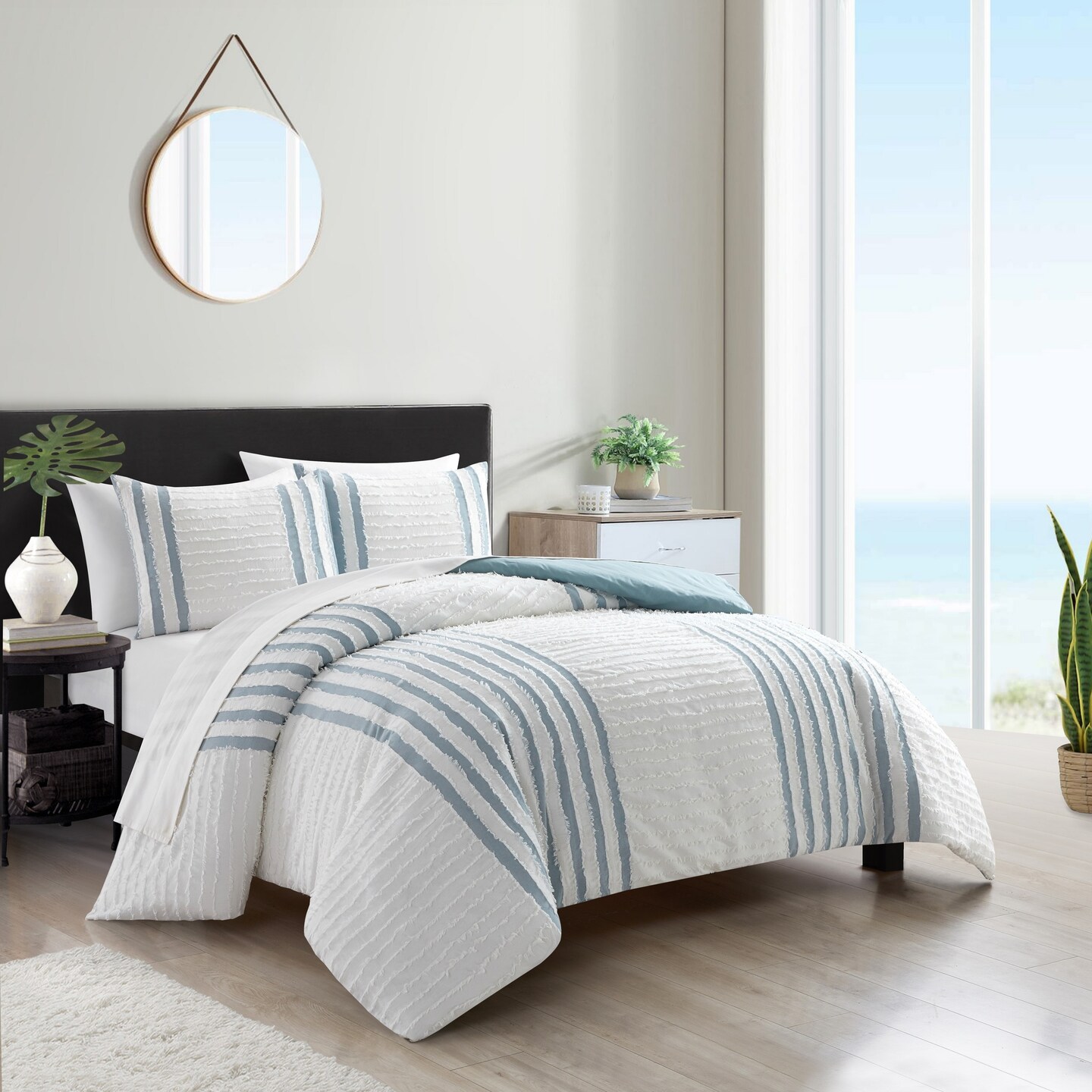 Chic Home Salma 3 Piece Cotton Duvet Cover Set Clip Jacquard Striped