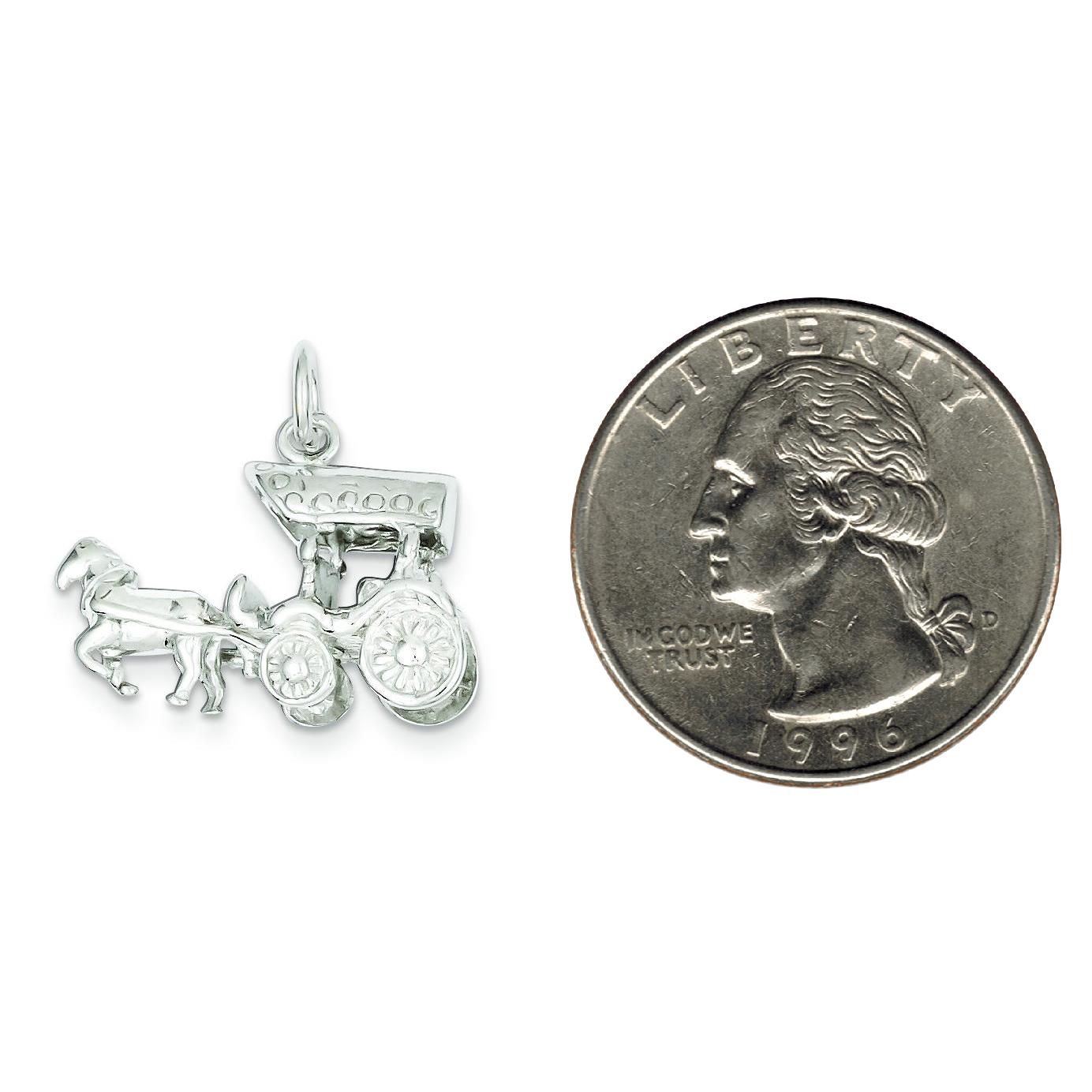 Sterling Silver Horse &#x26; Carriage Charm Pendant Jewelry 18mm x 24mm