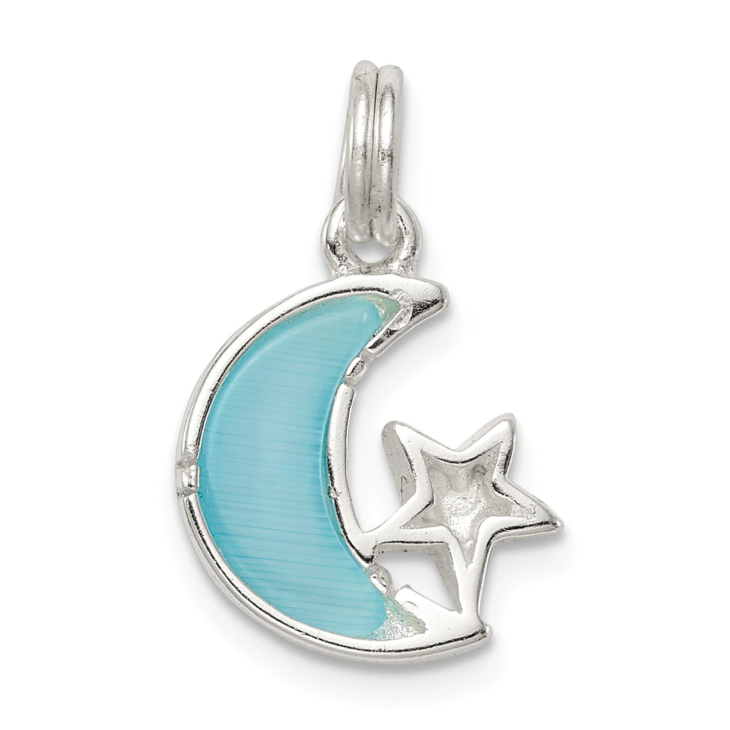 Sterling Silver Blue Enamaled Moon & Star Charm Pendant Jewerly 20mm x 13mm