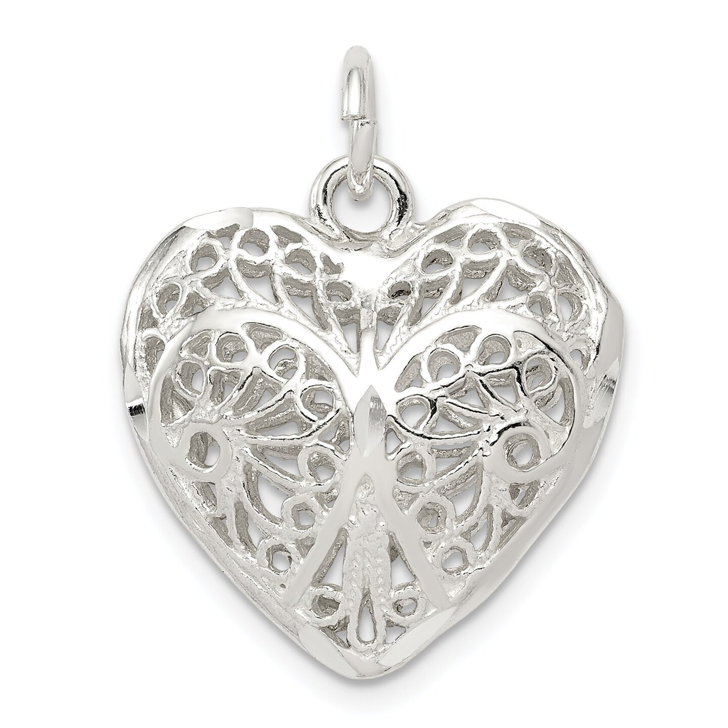 Sterling Silver Filigree Heart Charm Love Jewelry 21mm x 20mm