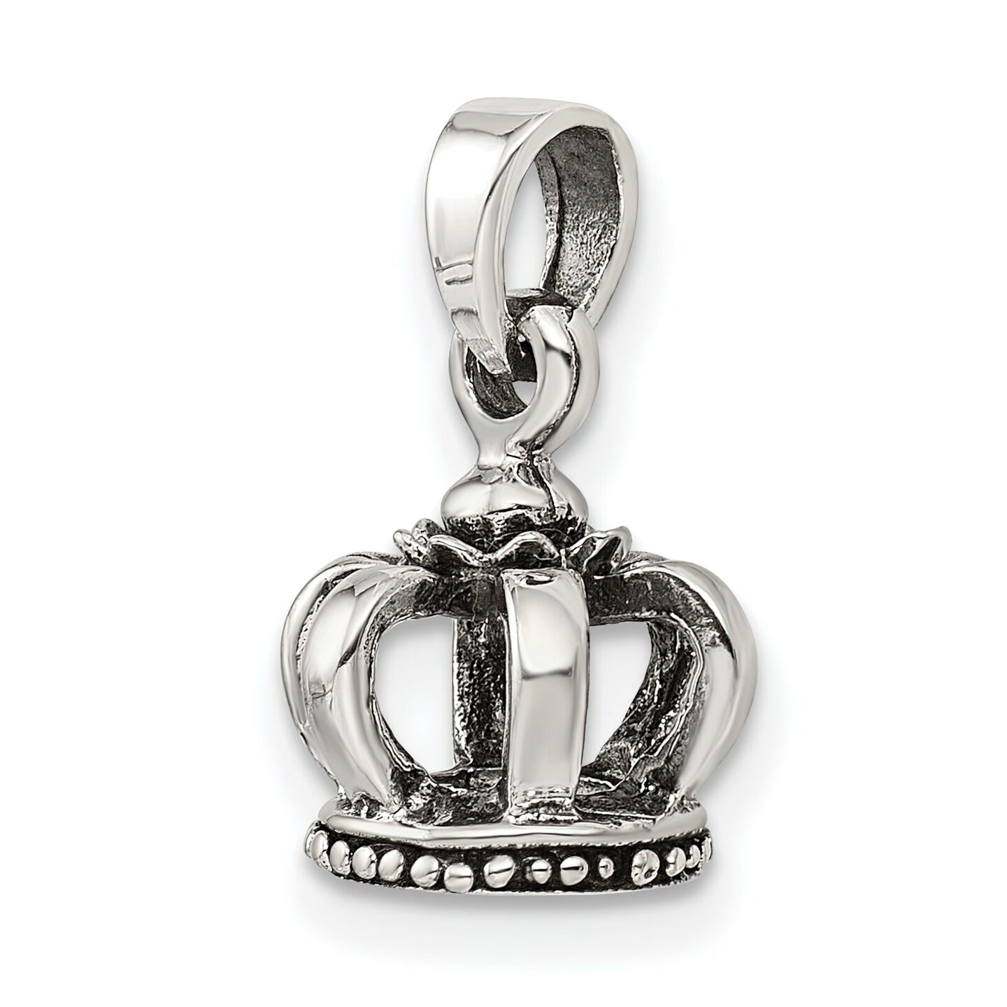 Sterling Silver Antiqued Crown Pendant Charm Jewelry 10mm x 11mm