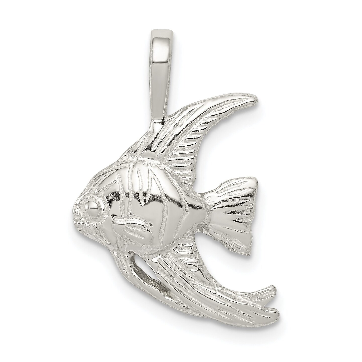 Sterling Silver Angelfish Charm Pendant Jewelry 24mm x 16mm