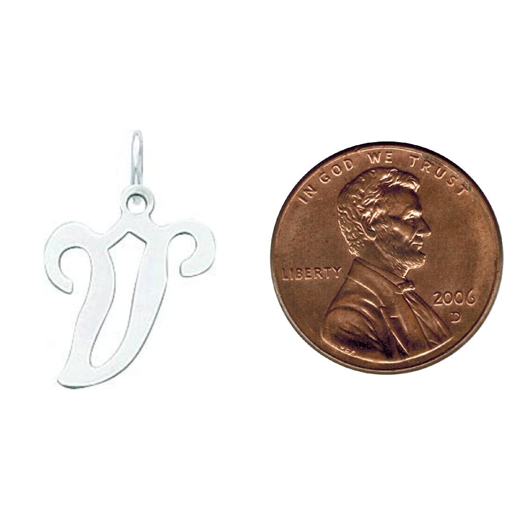 Sterling Silver Stamped Initial Letter V Charm Pendant Jewerly 20mm x 12mm