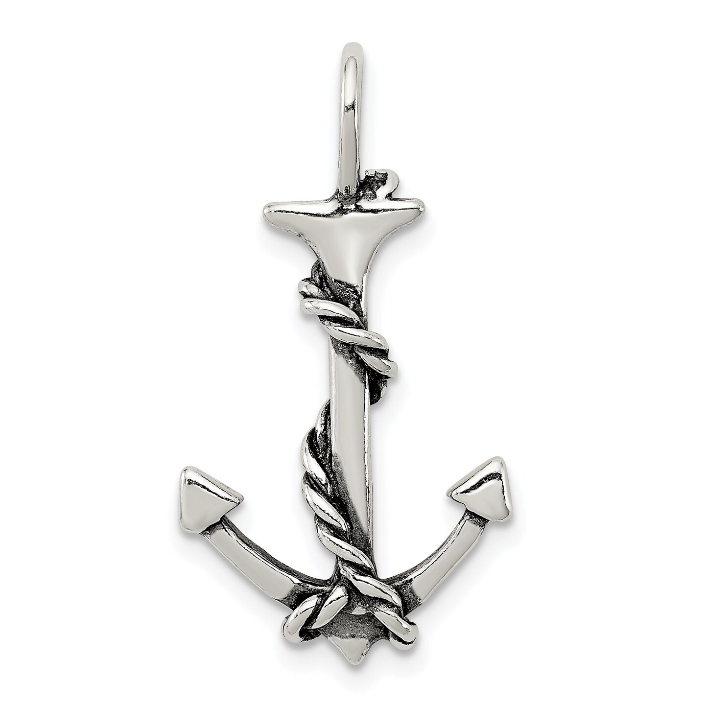 Sterling Silver 3D Antiqued Fouled Anchor Pendant Jewerly 30.3mm x 16.6mm