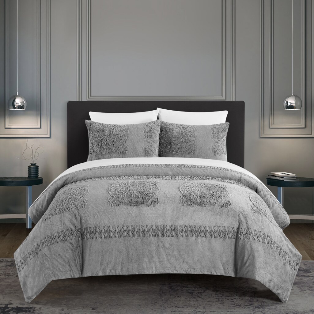 Chic Home Amora 3 or 2 Piece Comforter Set Embossed Mandala Pattern Faux faux