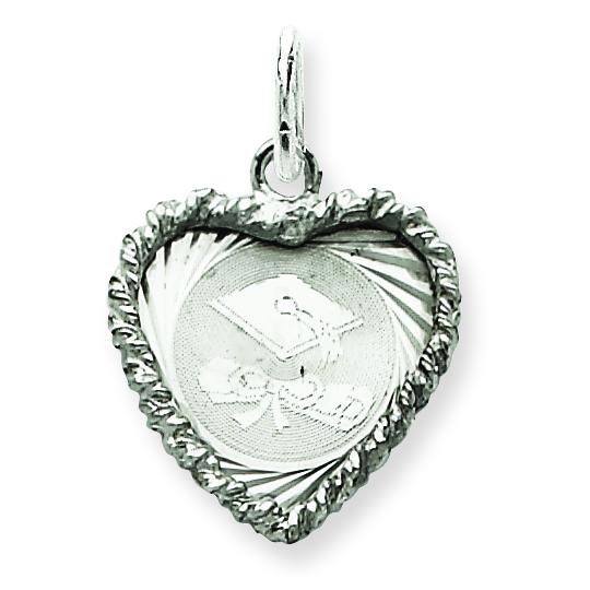 Sterling Silver Graduation Cap &#x26; Diploma Heart Charm Jewerly 23mm x 15mm