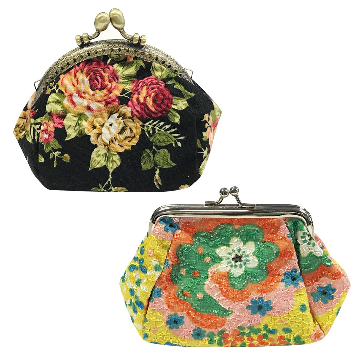 Wrapables Canvas and Embroidered Floral Coin Purse Clutch Wallet (Set of 2)