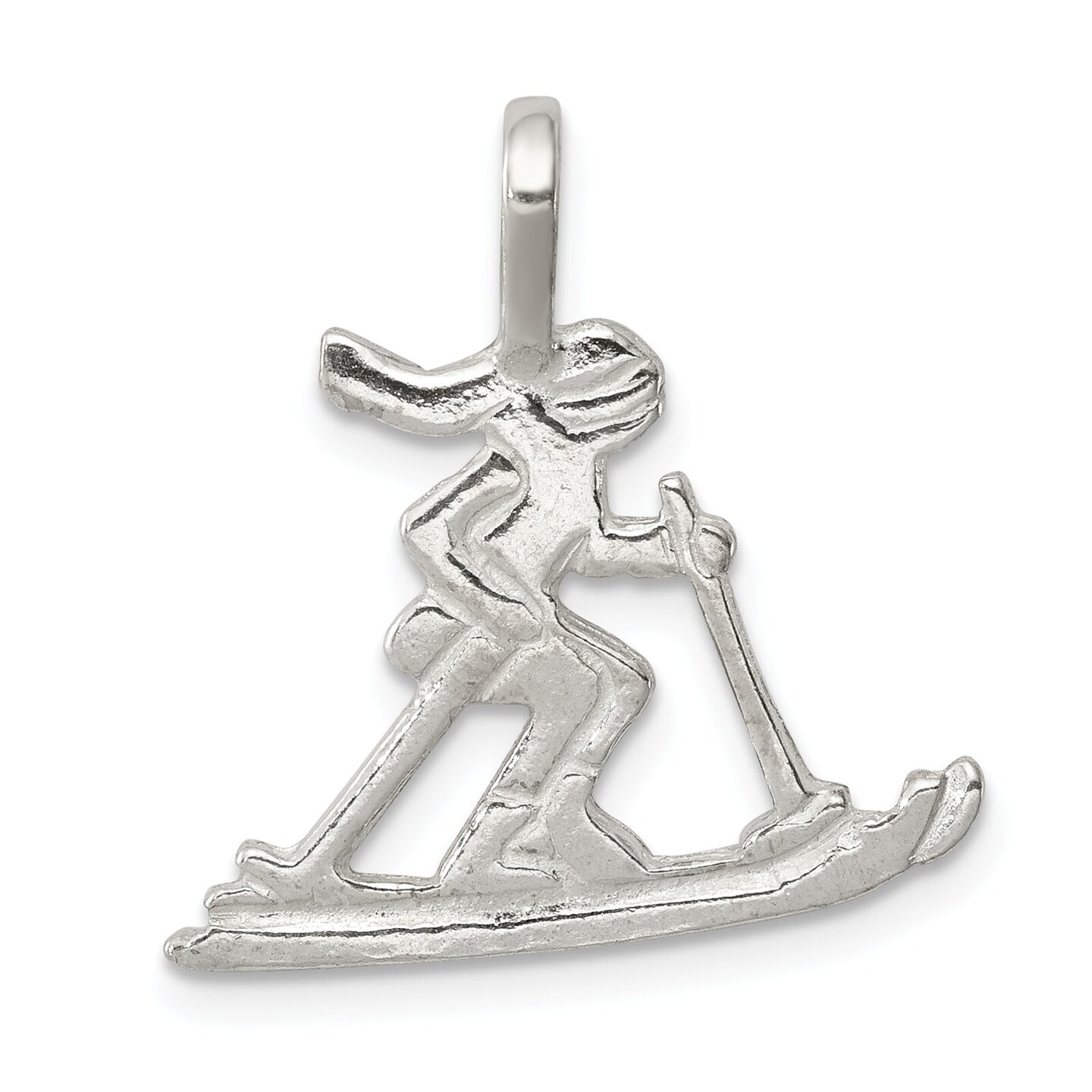 Sterling Silver Skier Pendant Charm Skiing Jewelry