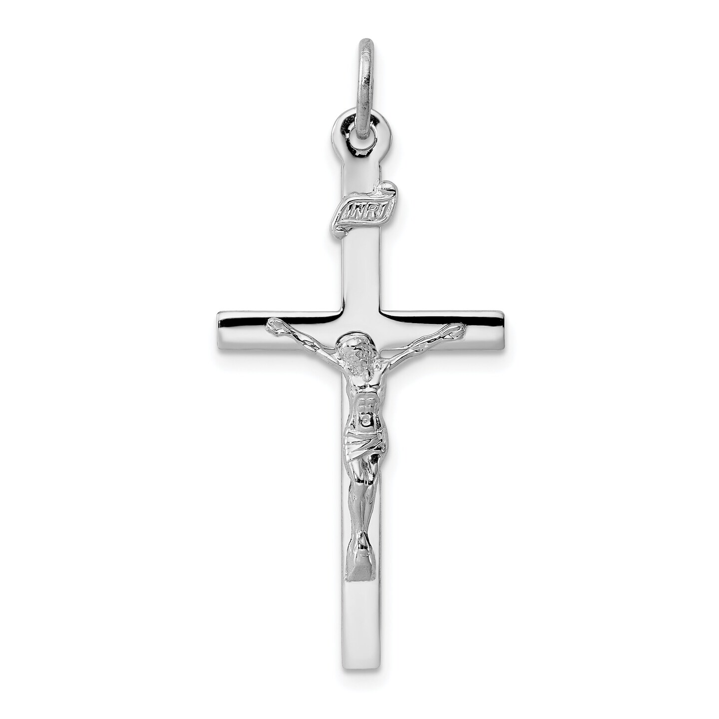 Sterling Silver INRI Crucifix Charm Jewelry Pendant 39mm x 18mm