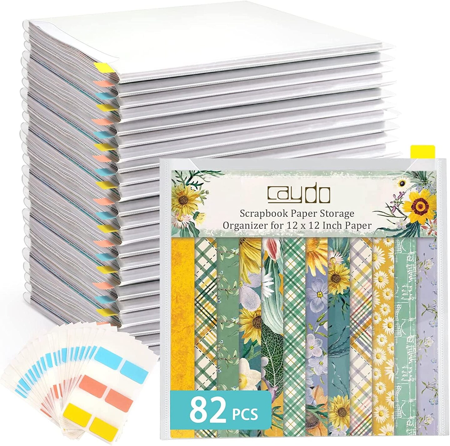 12 Pieces Scrapbook Paper Storage with Sticky Index Tabs for