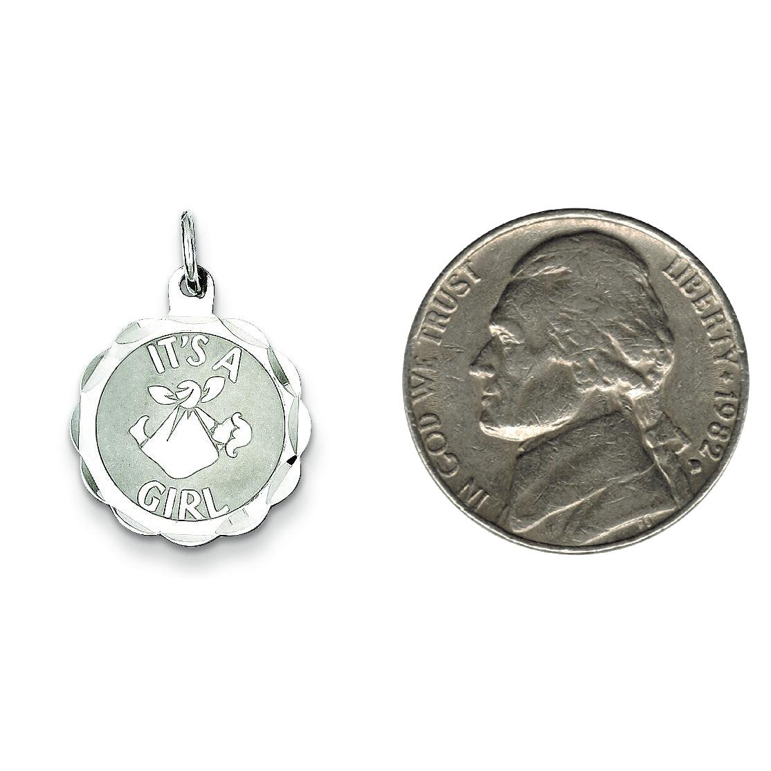 Sterling Silver Its A Girl Charm Pendant Baby Jewelry 23mm x 16mm