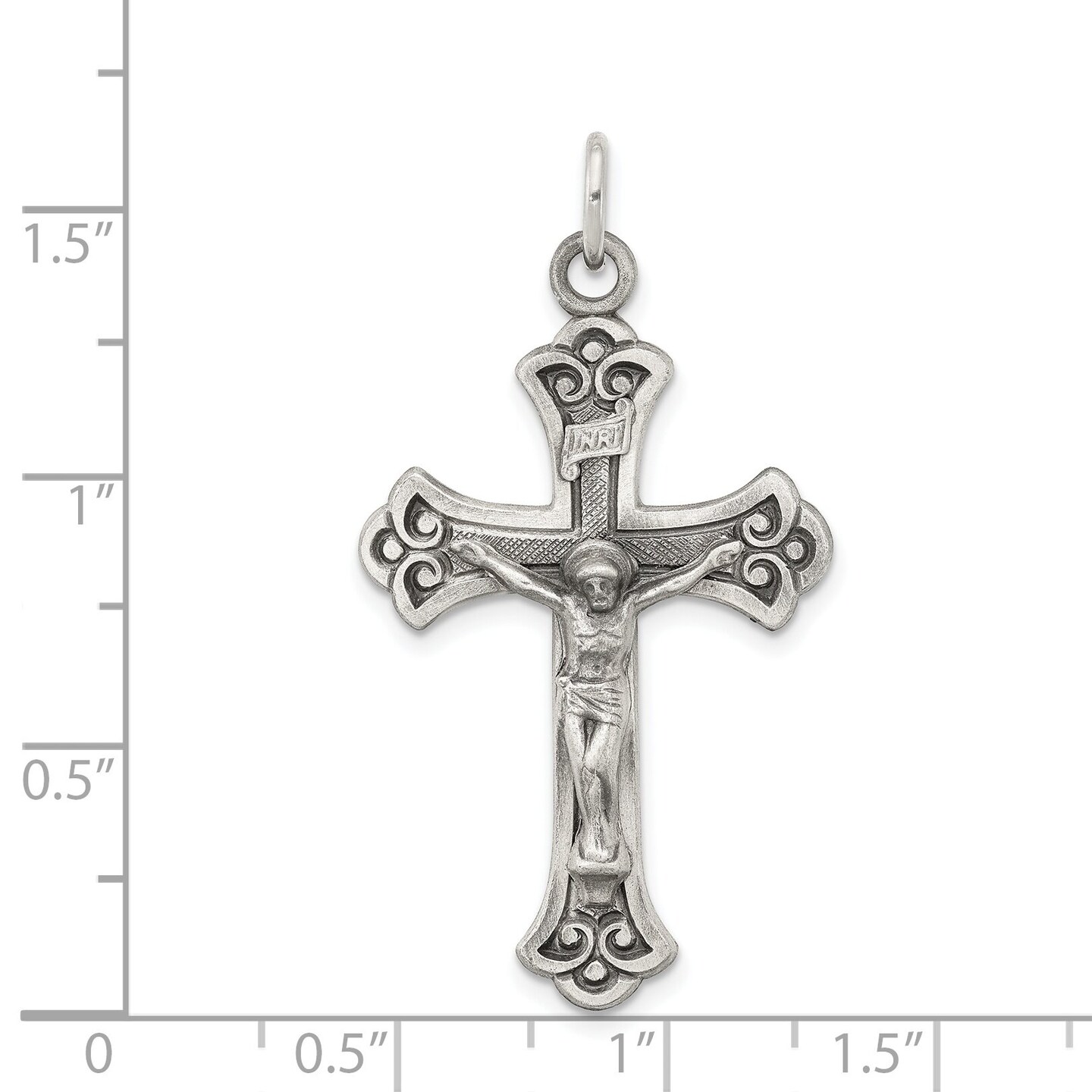 Sterling Silver INRI Crucifix Charm Jewelry Pendant 40mm x 22mm