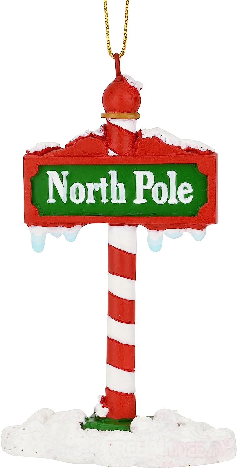 Tree Buddees The North Pole Sign Covered in Snow Christmas Tree Ornaments