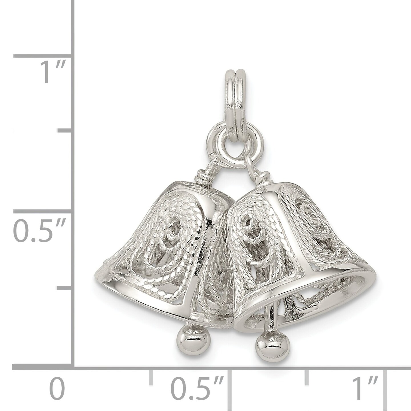 Sterling Silver Bells Charm Pendant Wedding Jewelry 20mm x 13mm