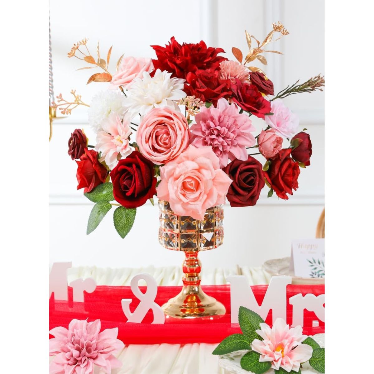 Silk Flowers Dahlia Roses with Stems for Wedding, Bridal Bouquets &#x26; Floral Arrangement