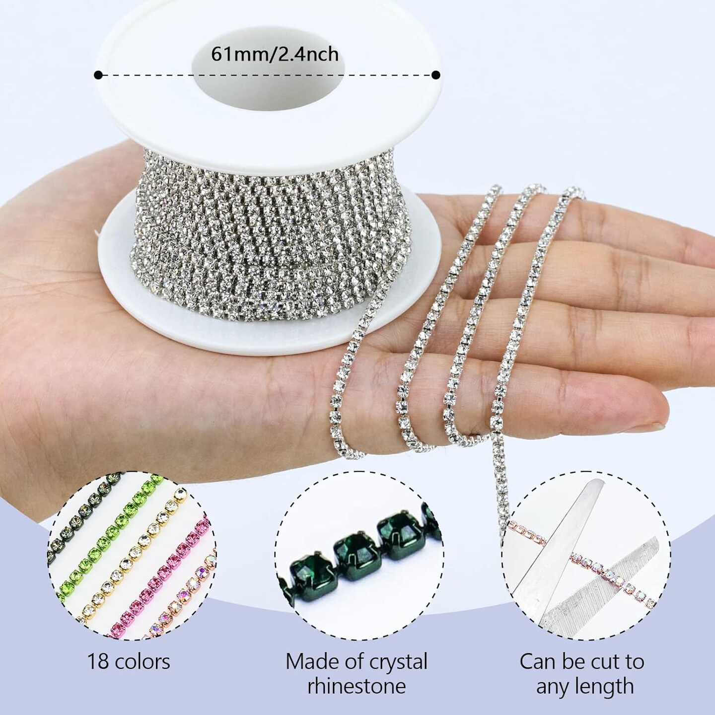 10 Yards 2MM Crystal Rhinestone Close Chain Trim for Sewing Crocs Shoes Clothes Cups, SS6 Claw Rhinestone Chain for Craft Jewelry Wedding Bouquet DIY Decoration, Silver