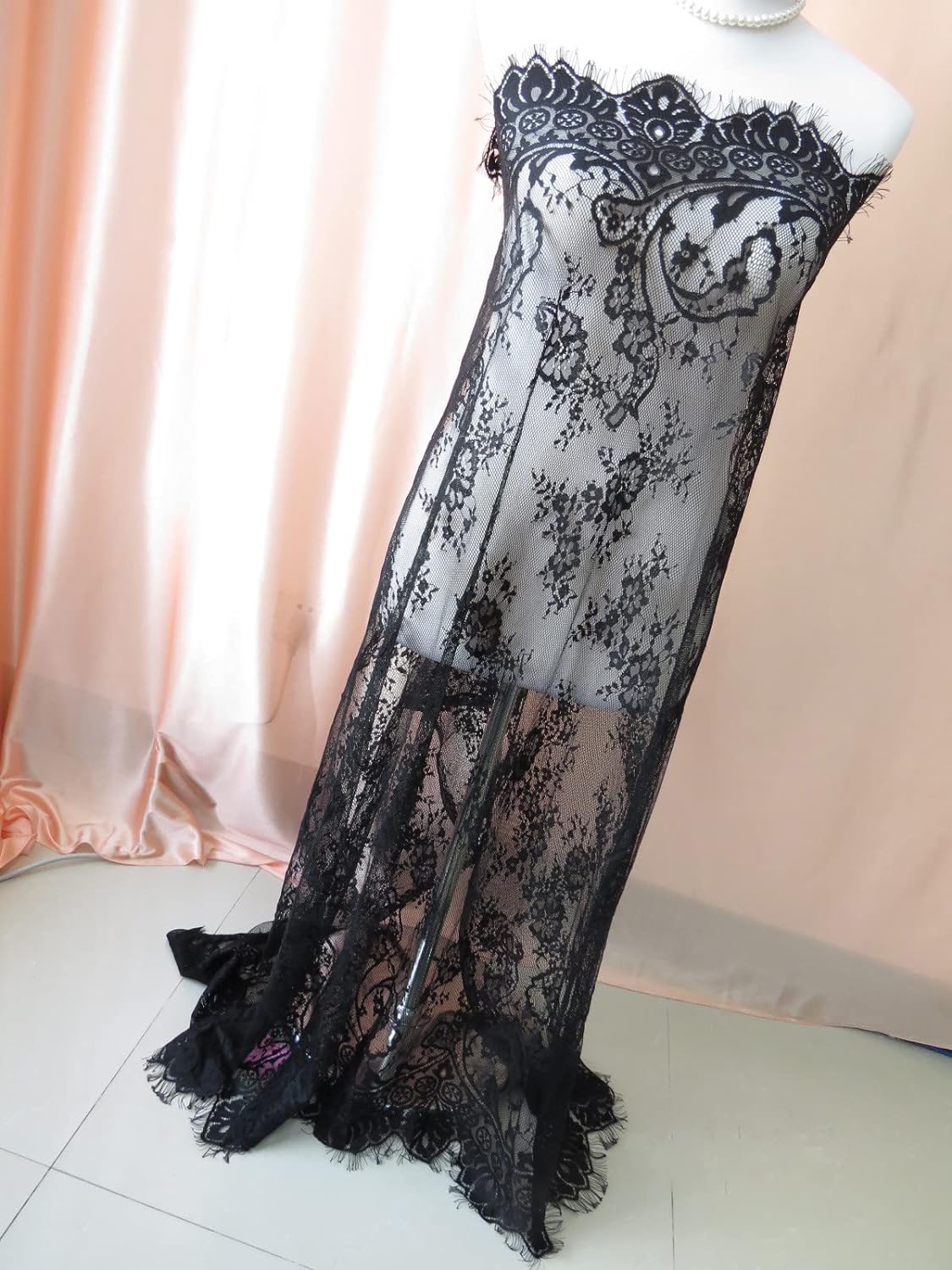 Black Lace Fabric Embroidery by The Yard Black Dress Ribbon Trim Fabric Ribbon Curtain Accessory Sewing Craft 150 X 150 cm