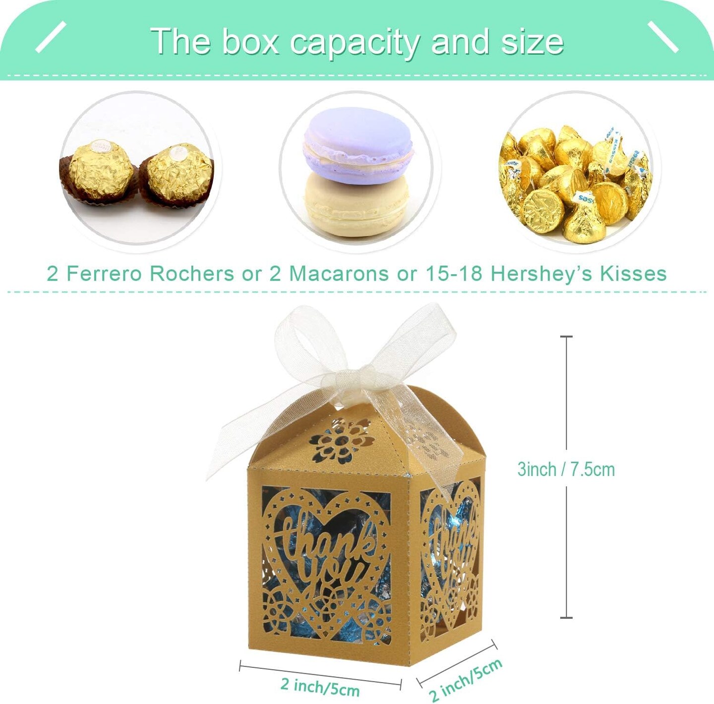 100 Gold Laser Cut Thank You Gift Boxes with Ribbons