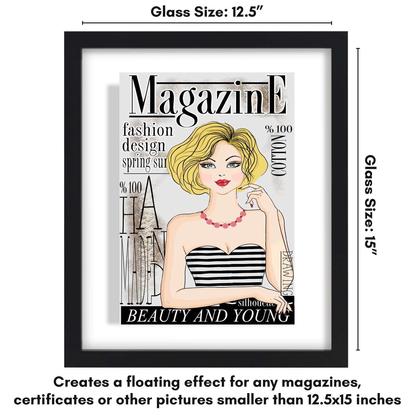 Americanflat 12.5x15 Floating Frame For Magazine Cover Wall Display In Black