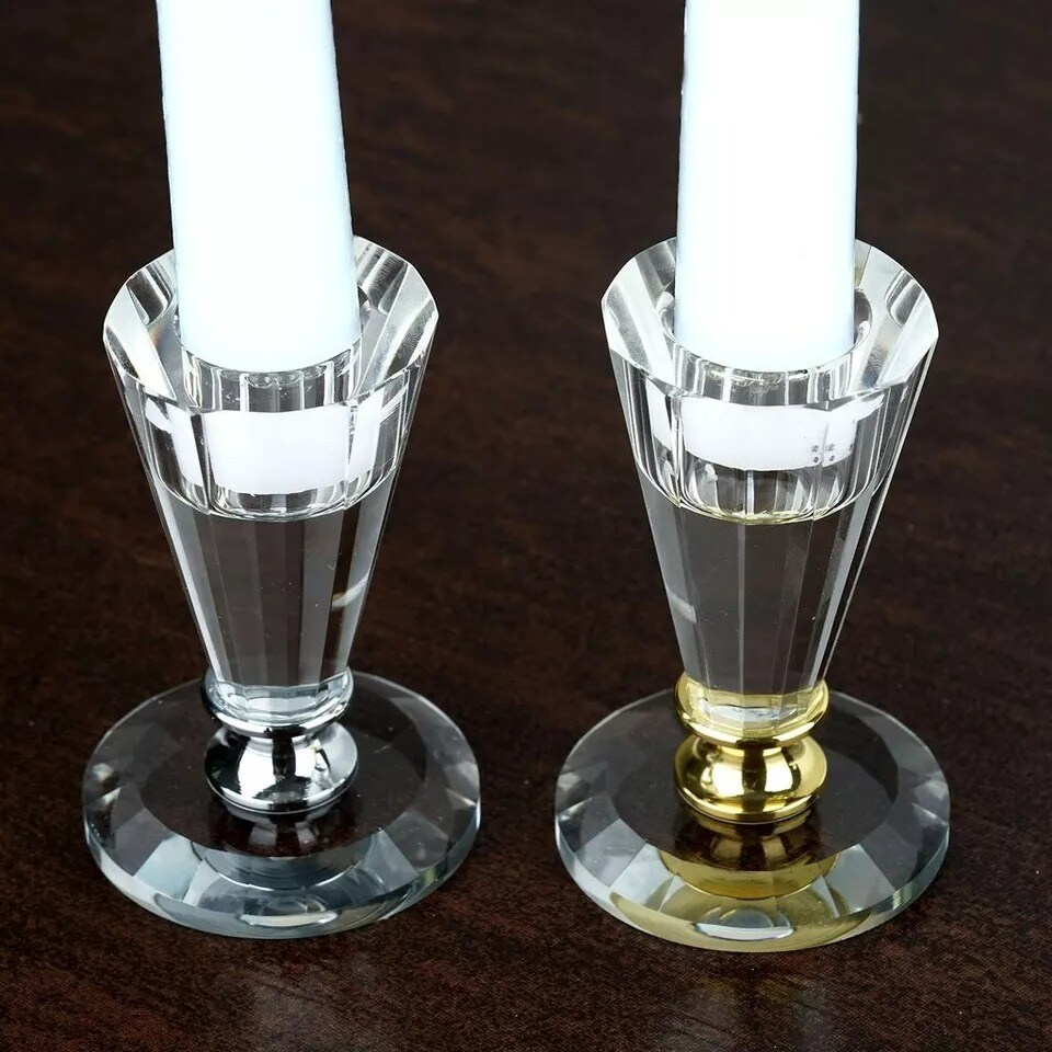 Clear and Gold 3&#x22; tall Crystal Candle Holder Wedding Party Decorations