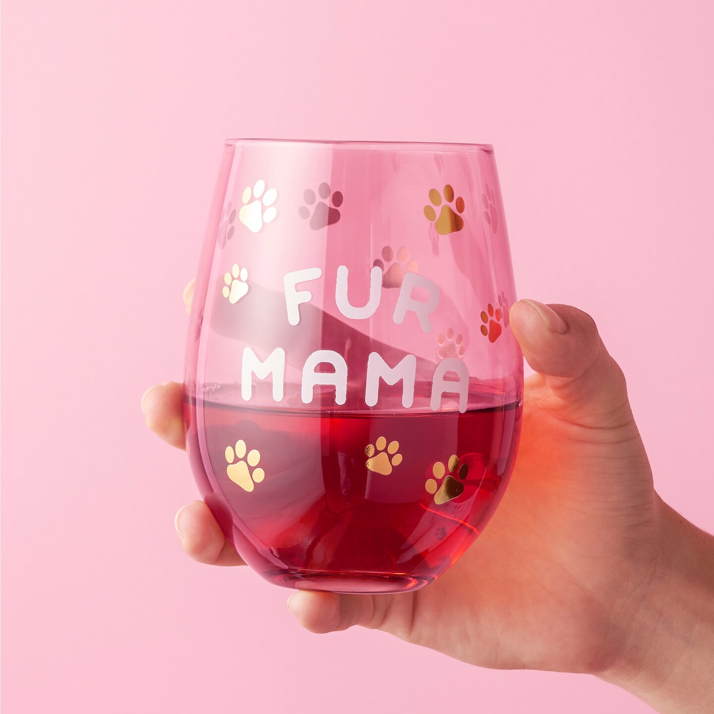 Fur Mama 20 oz Stemless Wine Glass Blush