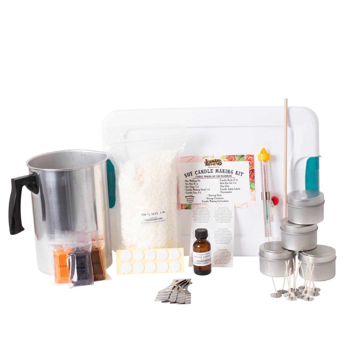 Lehman's Soy Candle Making Kit for Beginners, Complete Set, Makes four 2.5 oz Gift Size Candle Tins, Scented