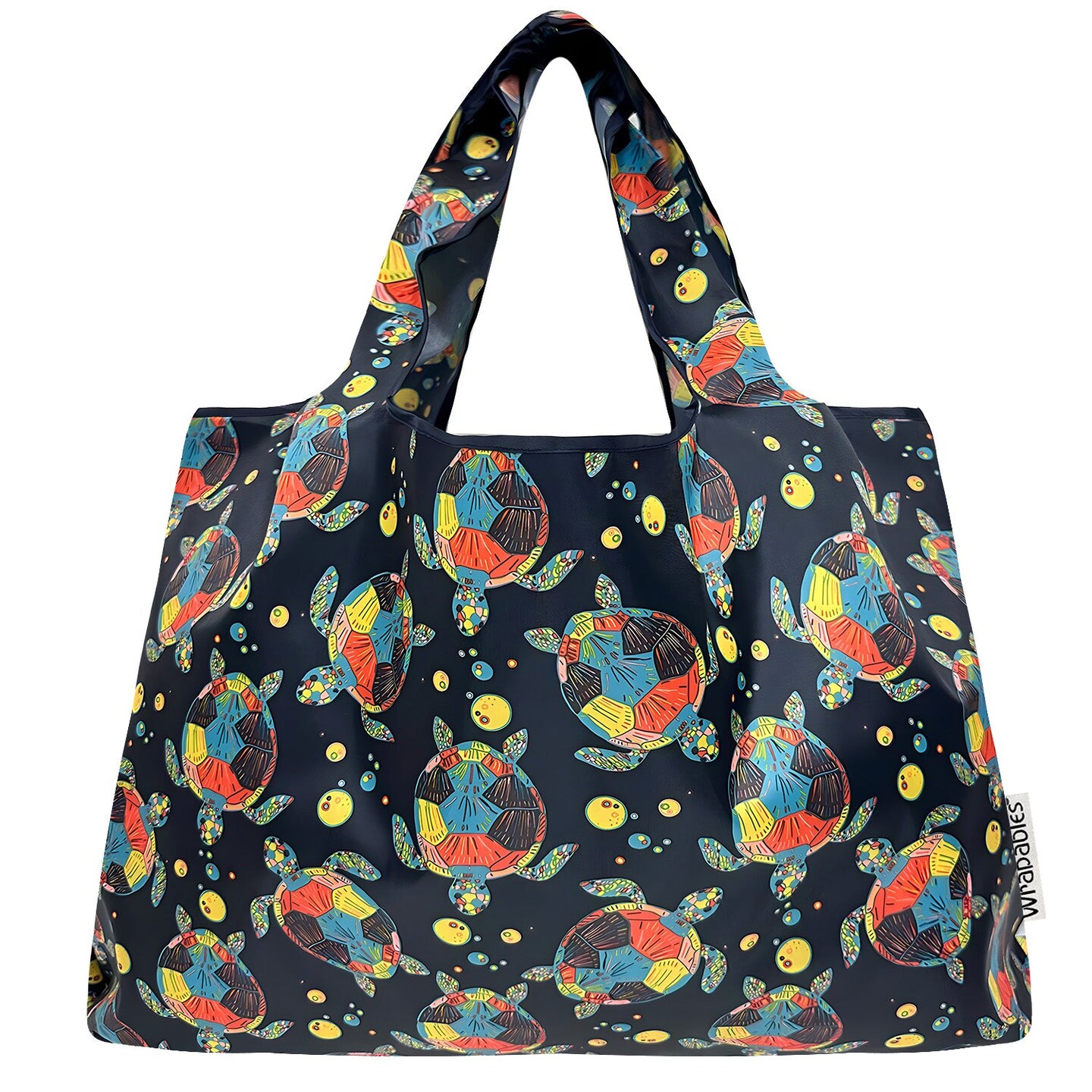 Wrapables Large Foldable Tote Nylon Reusable Grocery Bags, Sea Turtles
