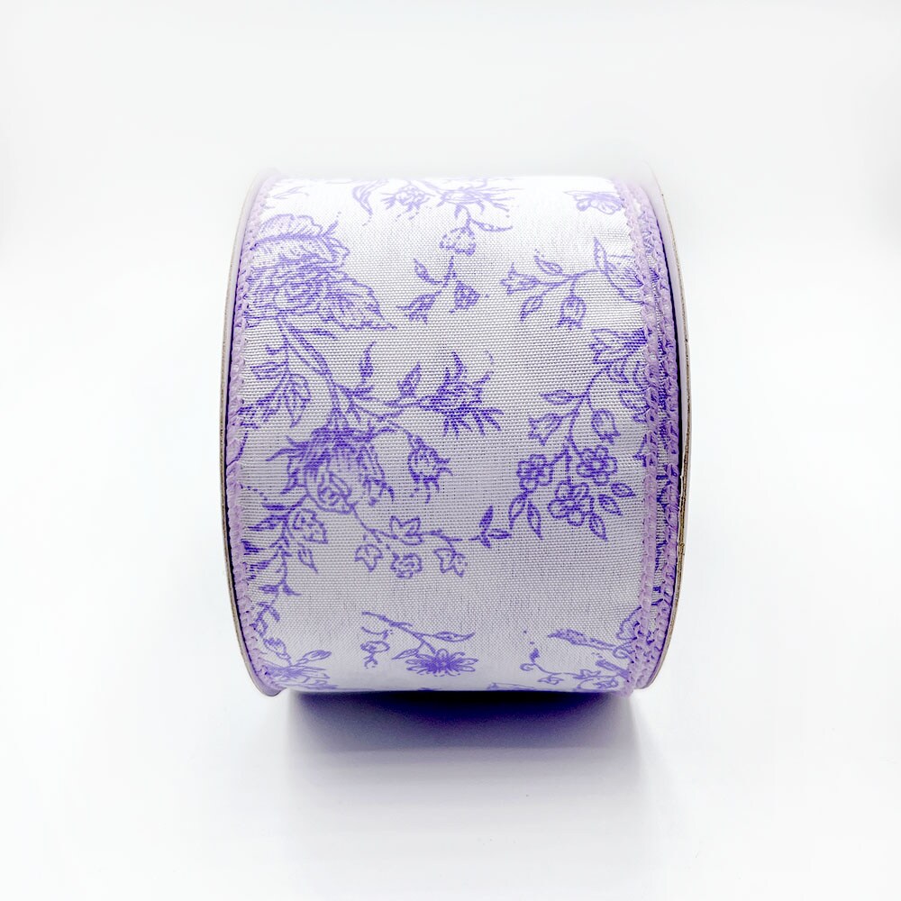 thumbnail image 2 of Mini Rose Wired Edge Ribbon - 1.5 Inch Wide X 10 Yards Lavender Craft Ribbon 2 of 10