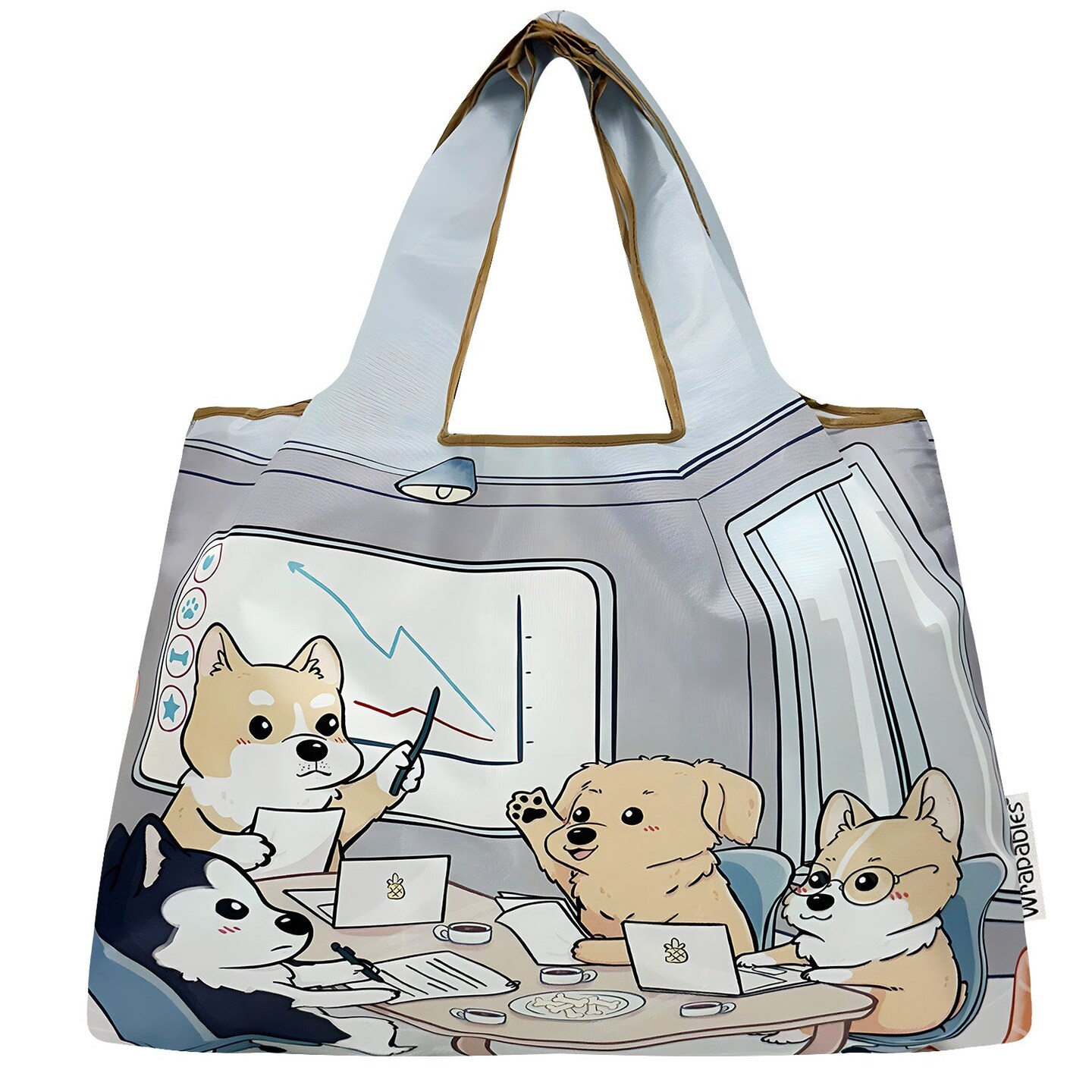 Wrapables Large Foldable Tote Nylon Reusable Grocery Bags, Dogs Rule