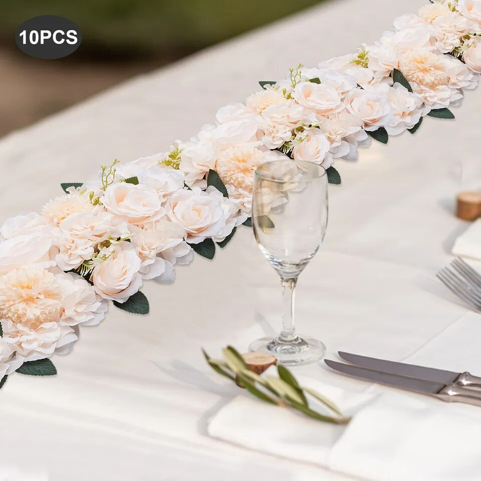 10 Pcs Dining Table Flower Centerpiece Champagne Silk Rose for Wedding 52*28cm