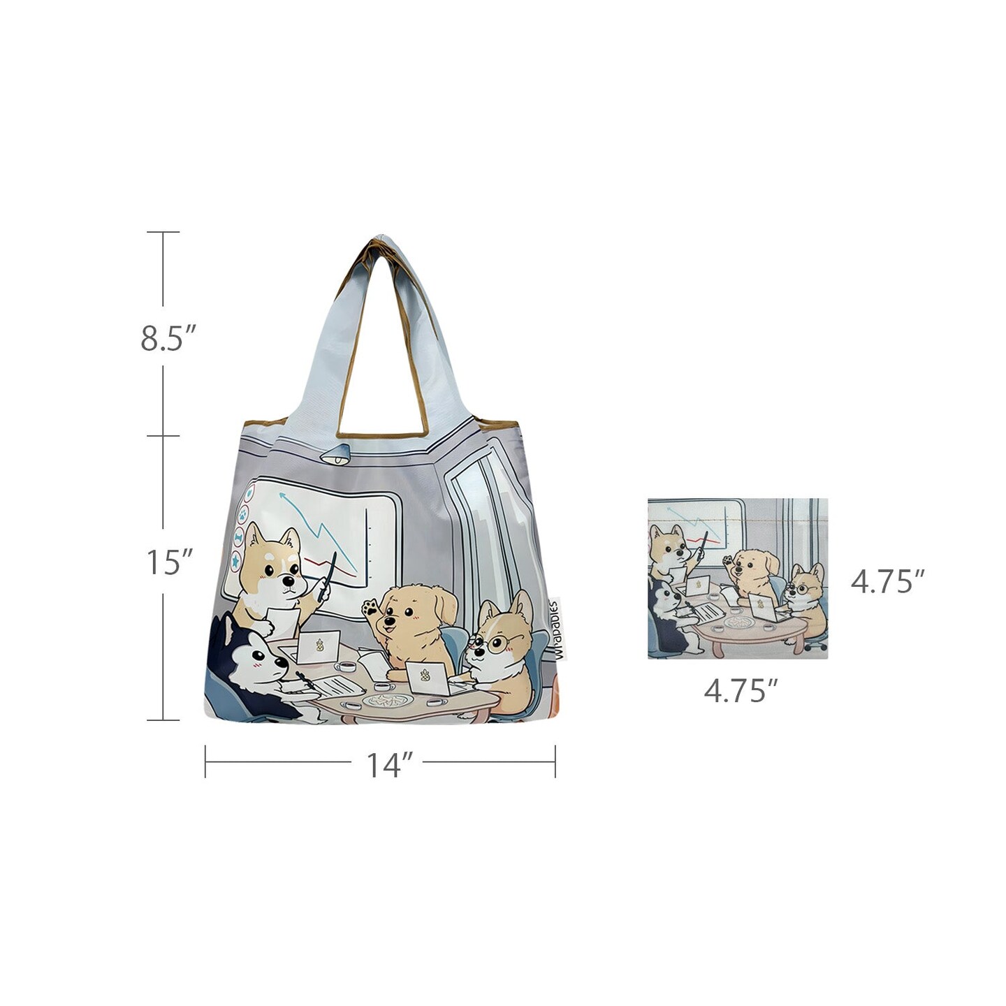 Wrapables Medium Foldable Tote Nylon Reusable Grocery Bag (Set of 2), Dogs Rule