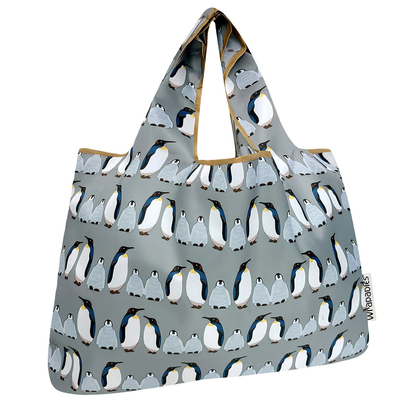 Wrapables Large Foldable Tote Nylon Reusable Grocery Bags, Penguins