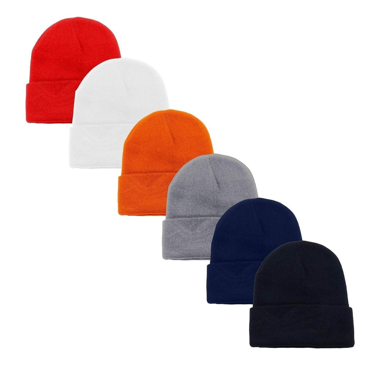 6 Pack Long Cuffed Beanies Unisex Warm Stretch Acrylic Winter Hats Skulls