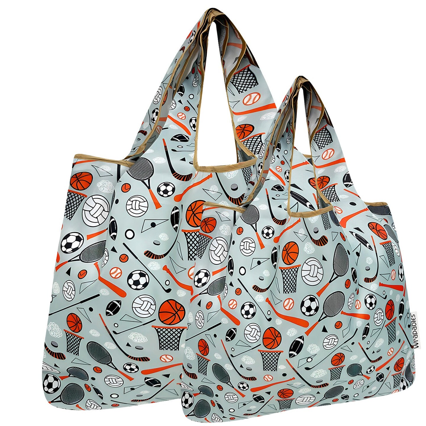 Wrapables Large & Small Foldable Tote Nylon Reusable Grocery Bags, Set of 2, Sporty