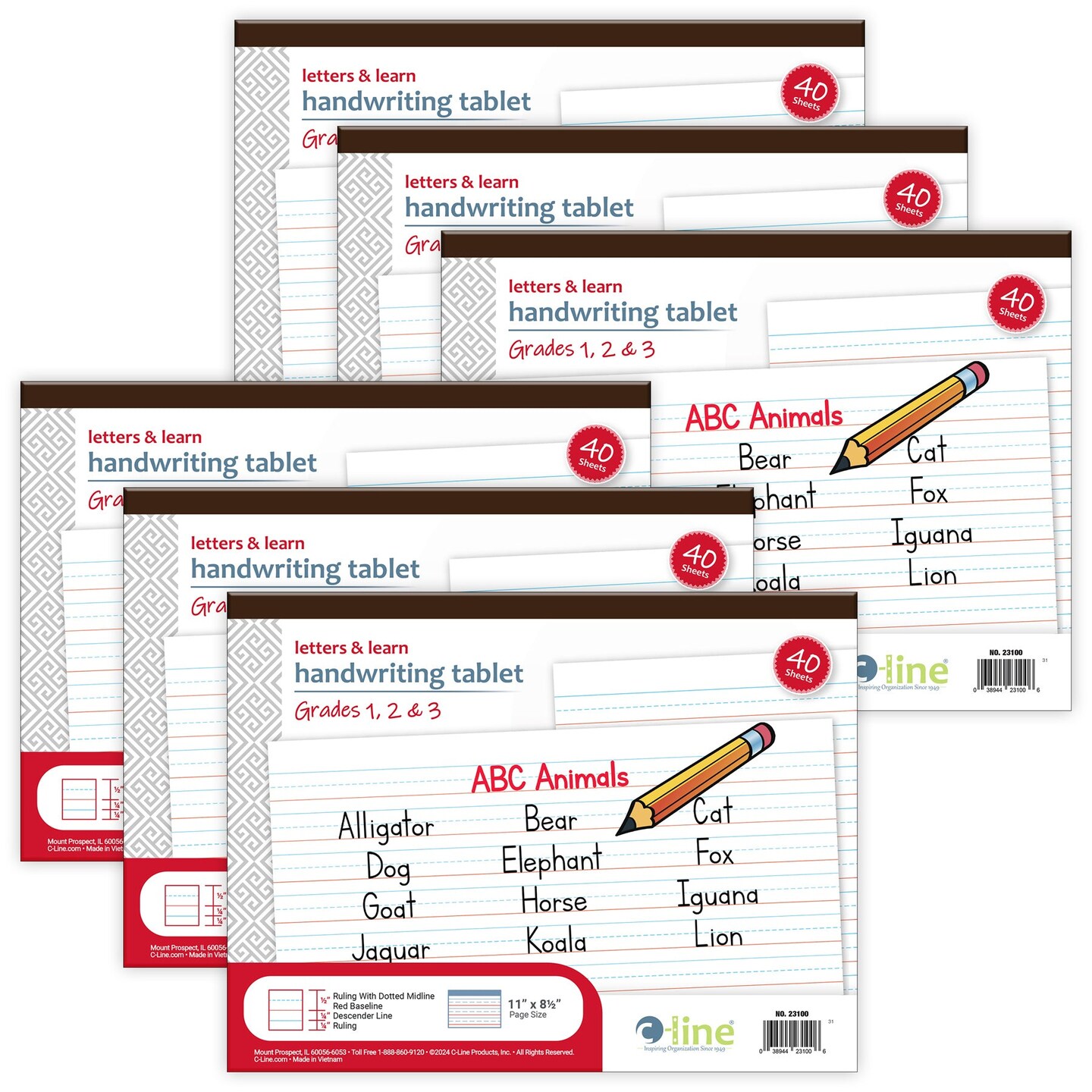 Letters &#x26; Learn Handwriting Tablet, 40 Sheets, 11&#x22; x 8-1/2&#x22;, Pack of 6