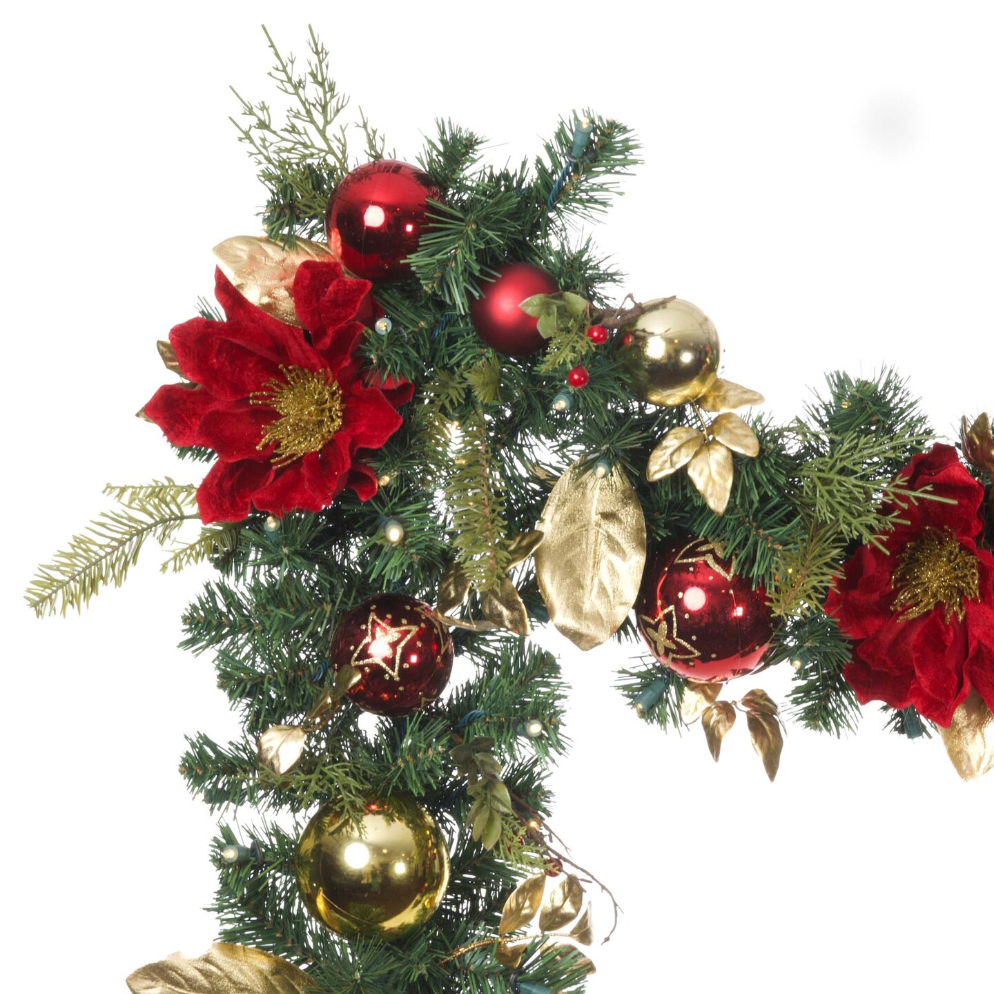 9 ft. Artificial Christmas Garland with Lights - Golden Leaf Red Magnolia