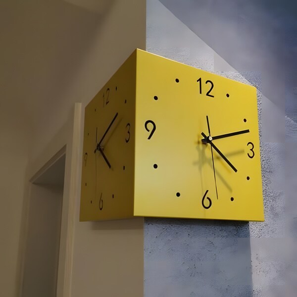 10 inch Corner Double-Sided Clock Wall Clock w Sensor for Living Room and Office