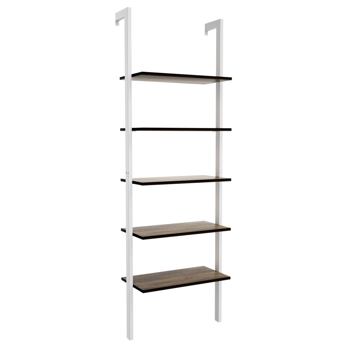 Gymax 5-Tier Ladder Shelf Wood Wall Mounted Display Bookshelf Metal ...