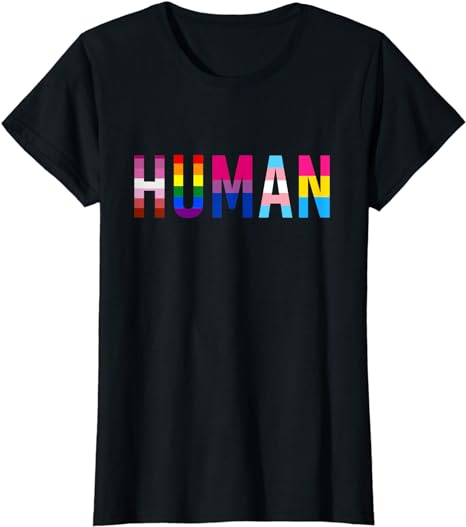 Women&#x27;s HUMAN LGBT Flag, Gay Pride Month Transgender Rainbow Lesbian T-Shirt - S