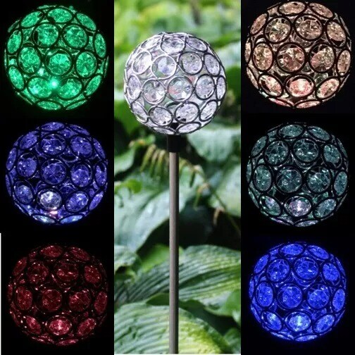 Solar Crystal Glass Ball Garden Stake Color Change LED Light Outdoor Yard Decor