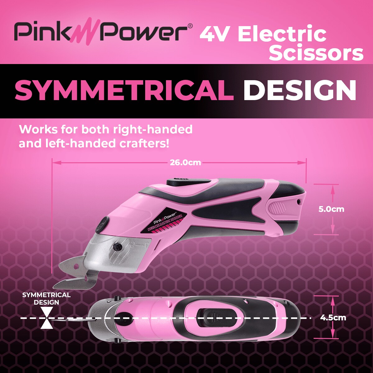 Pink Power 4V Pink Cordless Electric Rechargeable Fabric Scissors w/ Rotary Cutter