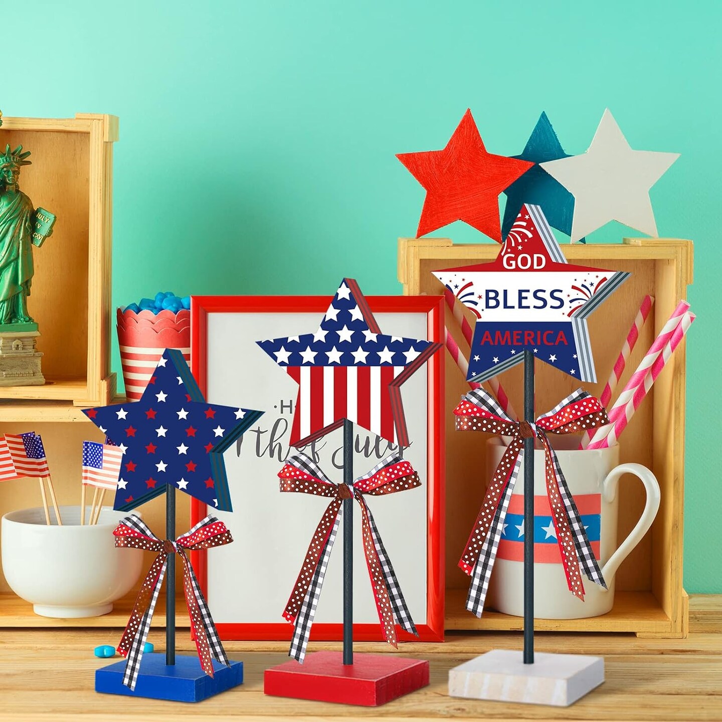 3-Pieces Patriotic Wooden Stars