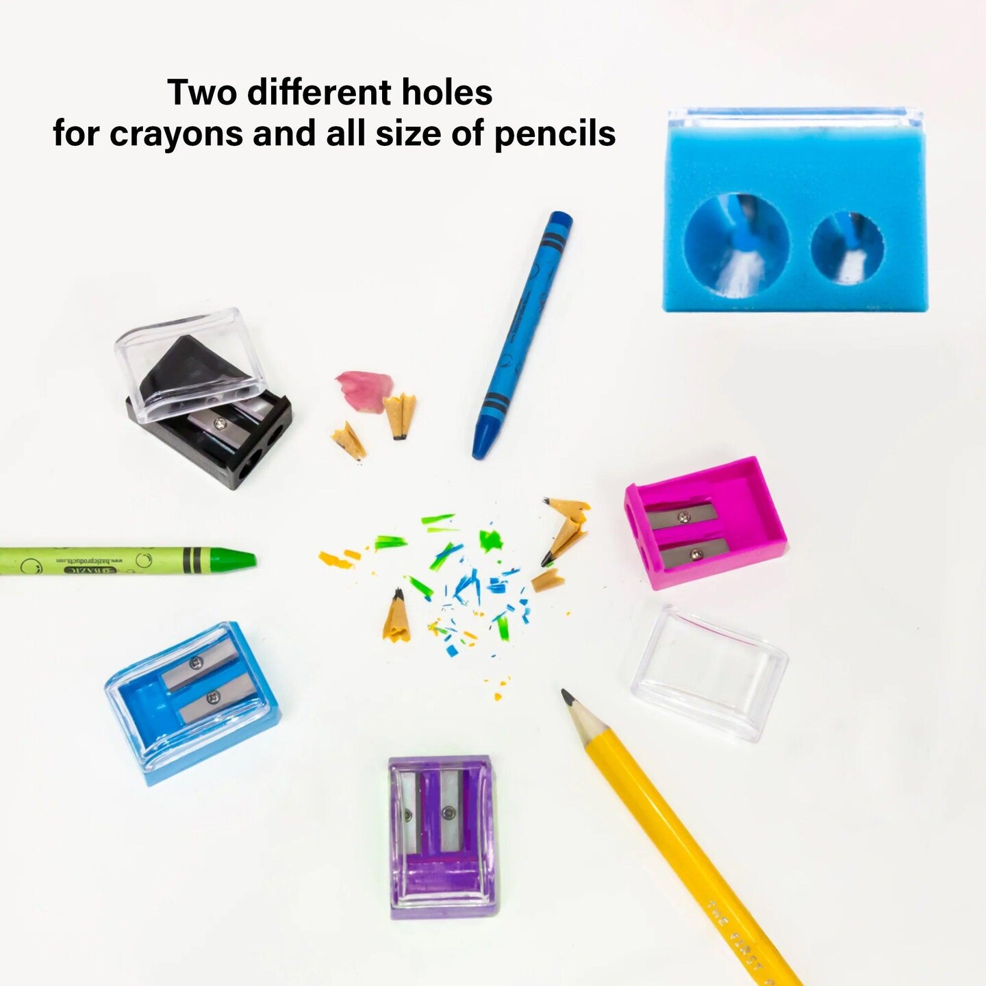 Dual Blade Square Sharpener with Receptacle &#x26; Round Receptacle Sharpener, Assorted Colors, 2 Per Pack, 24 Packs
