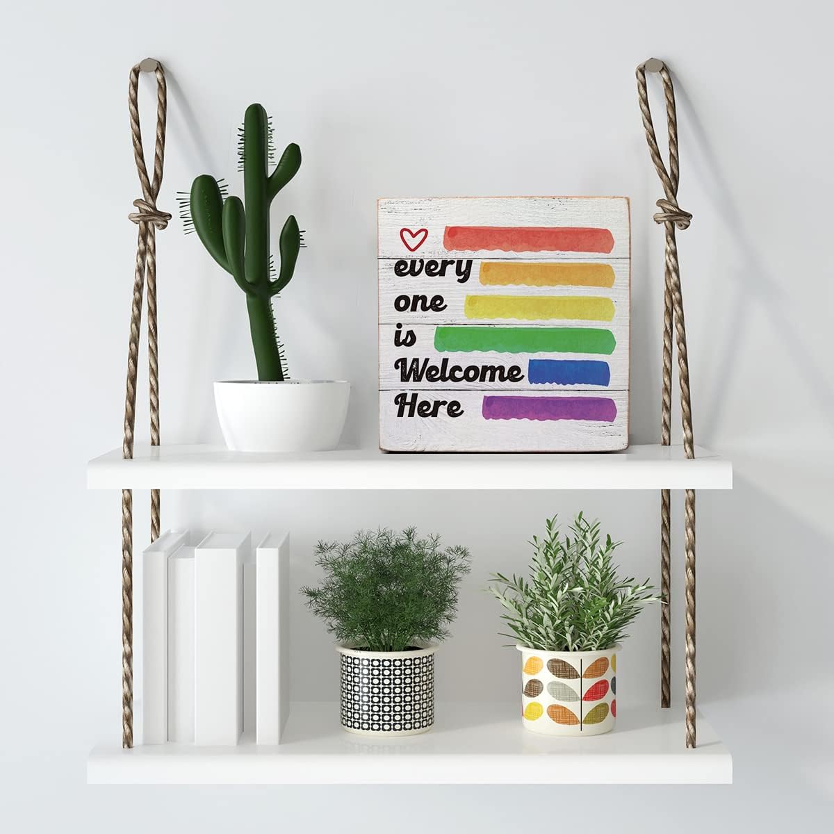 Wooden Box Sign Desk Decor - Pride Rainbow Quote Wood Box Sign for Home Office Classroom Shelf Table Decoration 5 x 5 inch