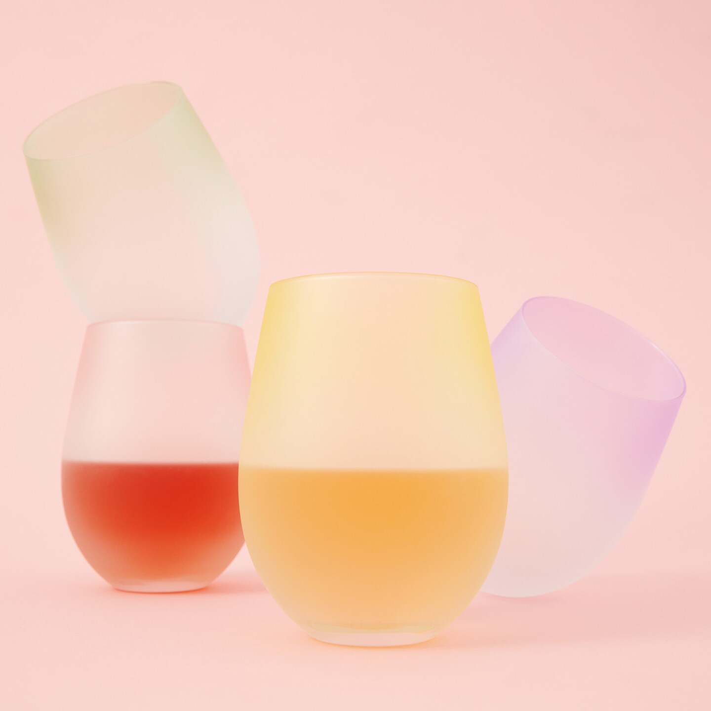 Frosted Ombre Stemless Wine Glasses Blush