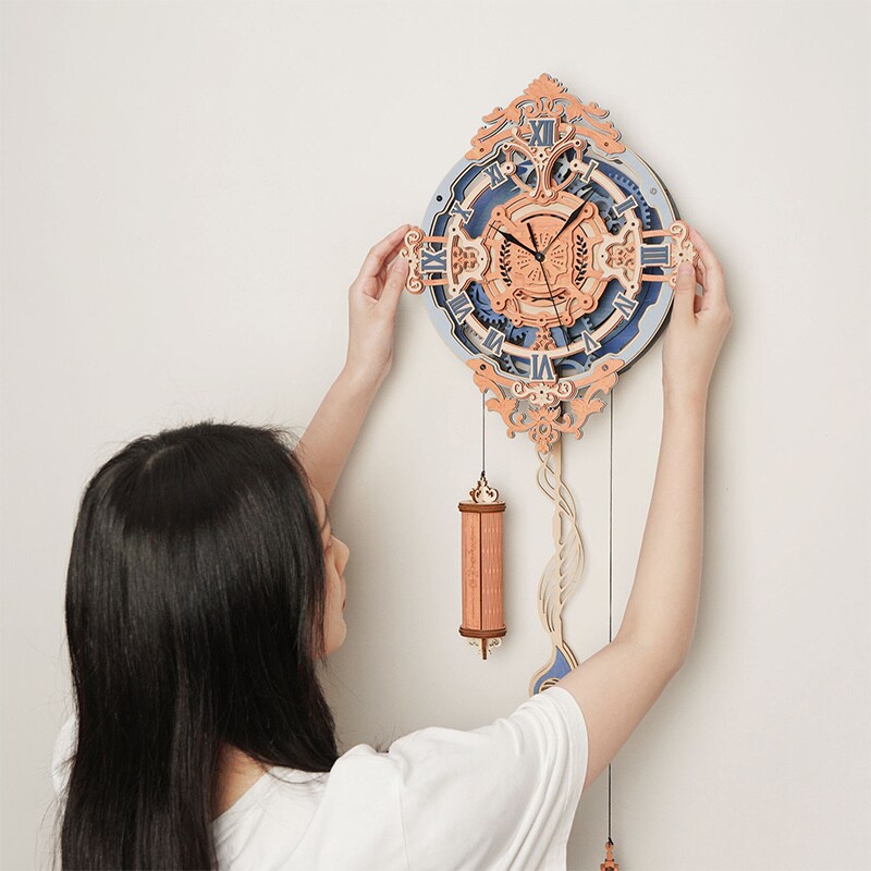 Robotime Rokr Romantic Time Art LC701 EU Style Mechanical Wall Clock 3D Wooden Puzzle Model Set