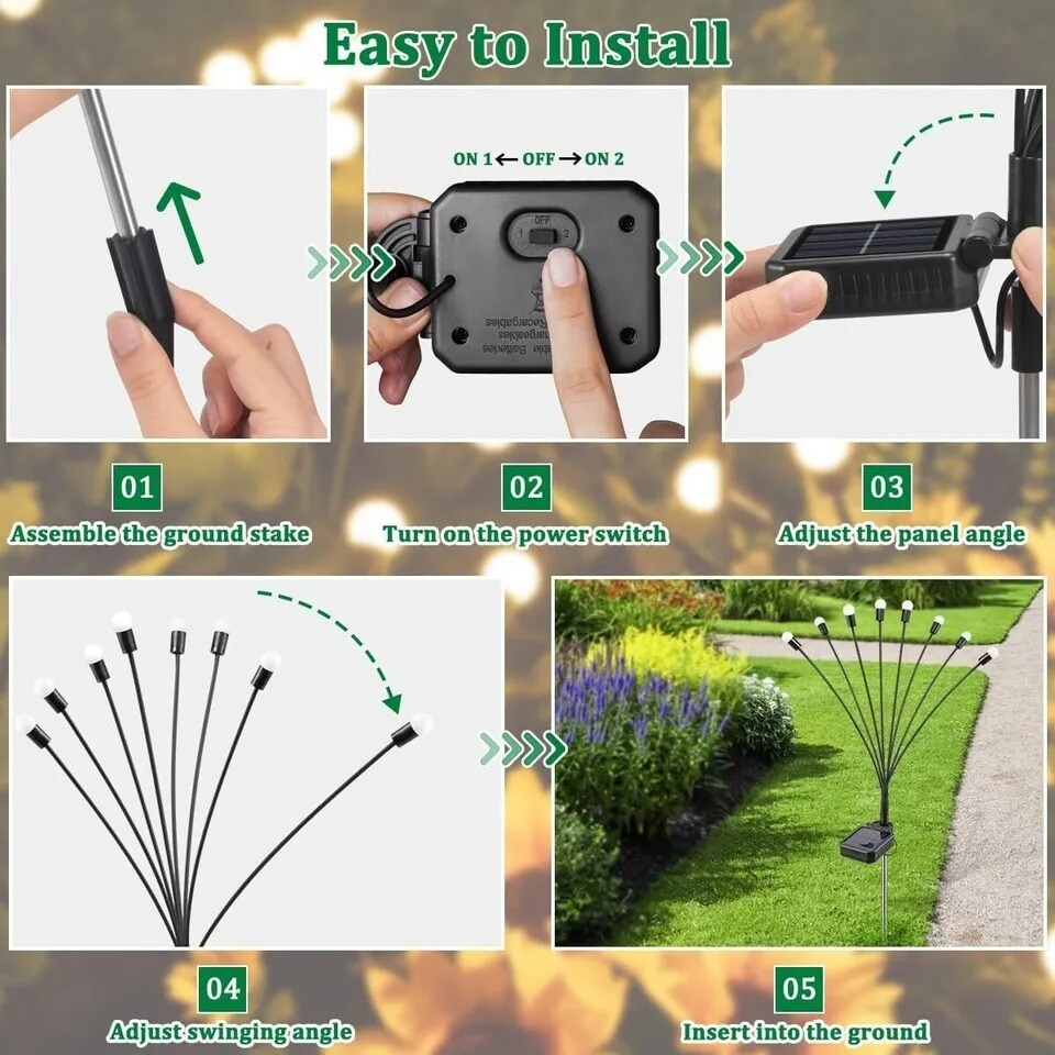 8-Pack Solar Firefly Lights 64 LED Solar Garden Lights for Outside Waterproof