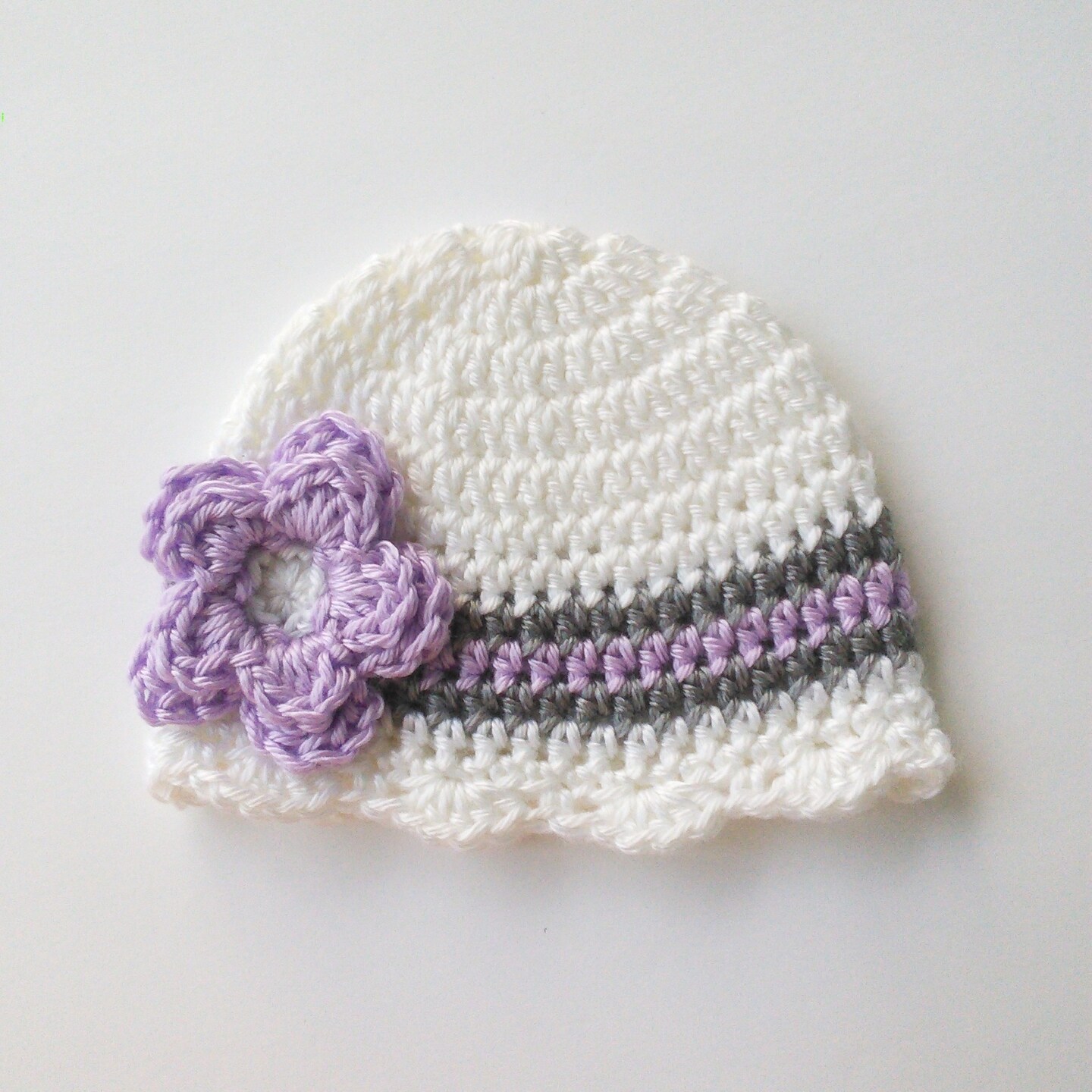 Crochet Baby Girl Hat, New Baby Gift, Hat with Flower, Newborn to
